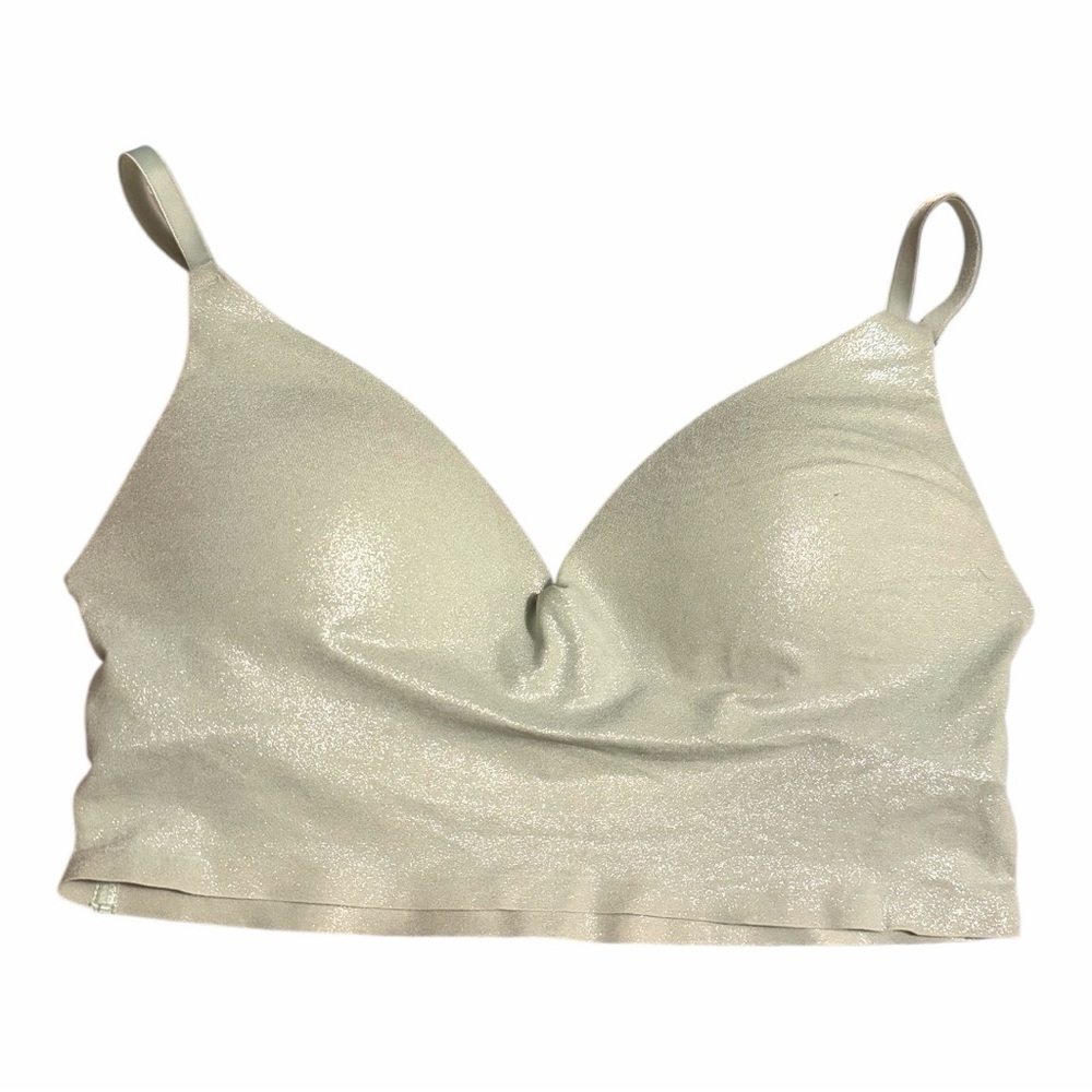 Pink Victoria Secret no Wireless Sport Bra Sparkling Shimmery Silver Women Small